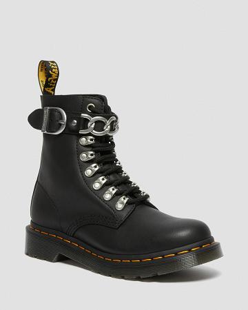 Dr Martens 1460 Pascal Chain Leren Veterlaarzen Dames Zwart | NL 594JPQ